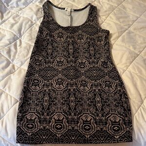 Ambiance Black and Cream Patterned Sleeveless Mini Dress
